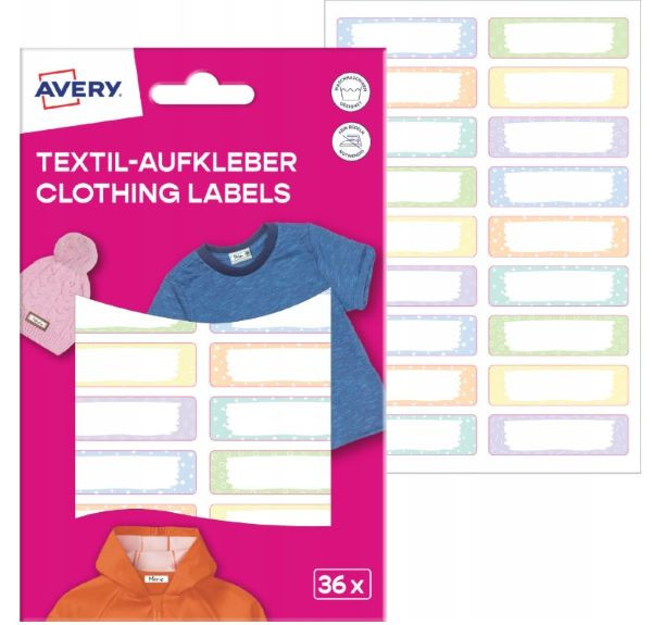 Naklejki na ubrania 45x13 36szt pastel ETVET36M Avery